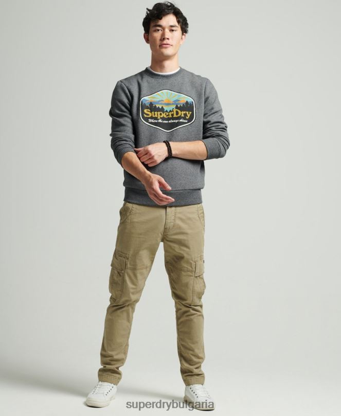 Superdry облекло N00H4993 тъмно сив мъже графичен суичър с пощенска картичка за пътуване