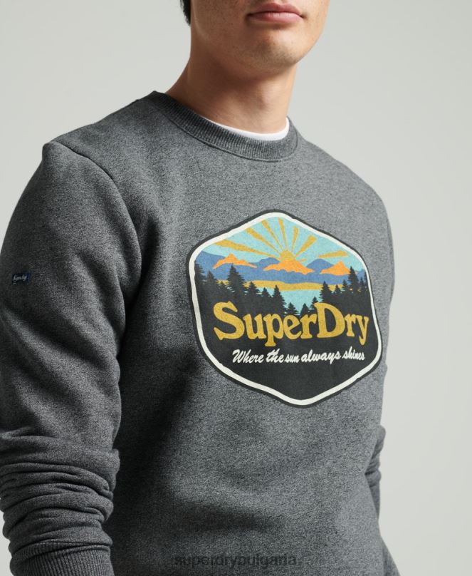Superdry облекло N00H4993 тъмно сив мъже графичен суичър с пощенска картичка за пътуване
