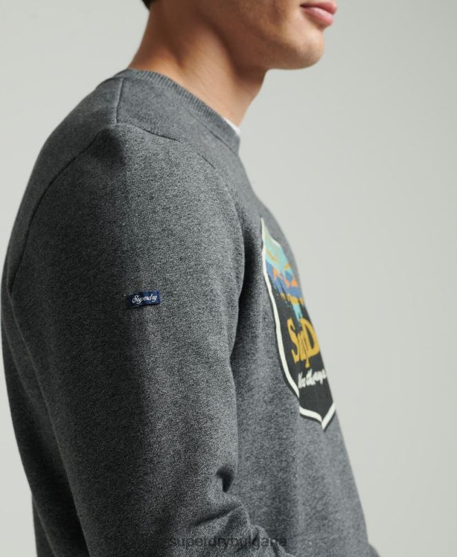 Superdry облекло N00H4993 тъмно сив мъже графичен суичър с пощенска картичка за пътуване