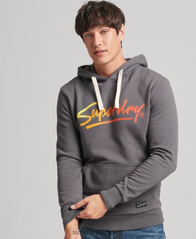 Superdry облекло N00H4998 тъмно сив мъже ретро hoodie в центъра на града