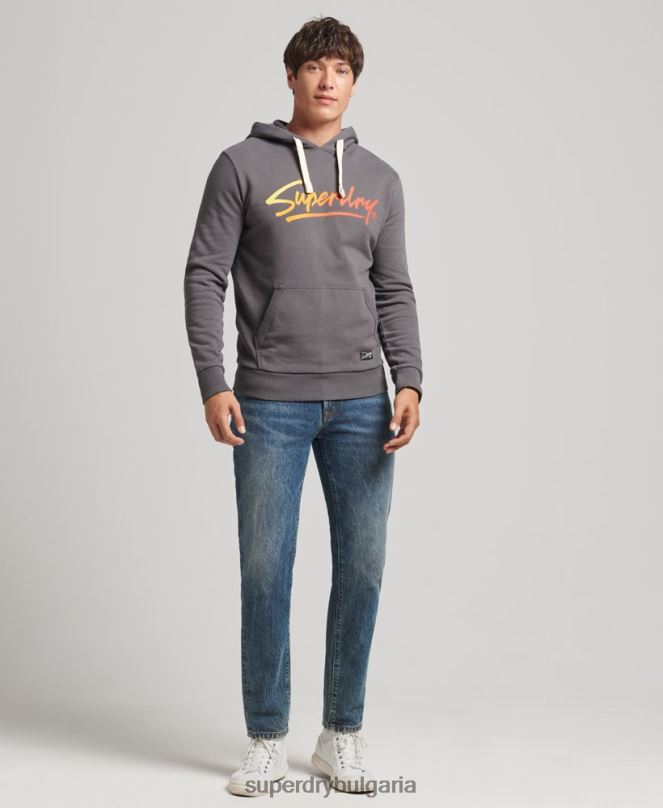 Superdry облекло N00H4998 тъмно сив мъже ретро hoodie в центъра на града