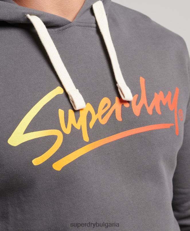 Superdry облекло N00H4998 тъмно сив мъже ретро hoodie в центъра на града