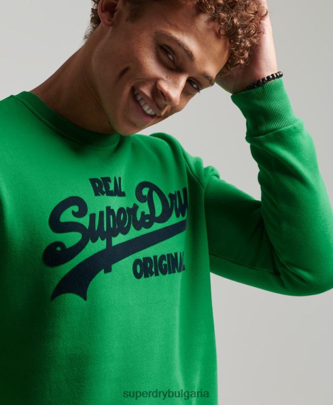 Superdry облекло N00H4999 зелено мъже ретро суичър с лого на сода поп крю
