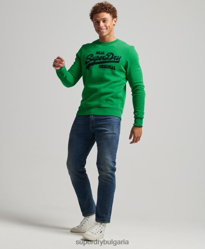 Superdry облекло N00H4999 зелено мъже ретро суичър с лого на сода поп крю