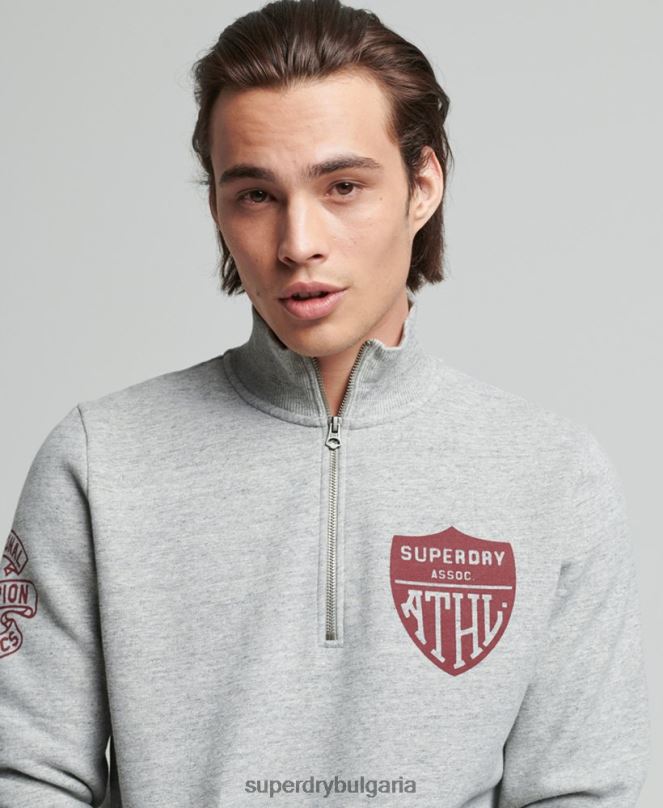 Superdry облекло N00H5001 сиво мъже винтидж атлетичен суичър с хенли
