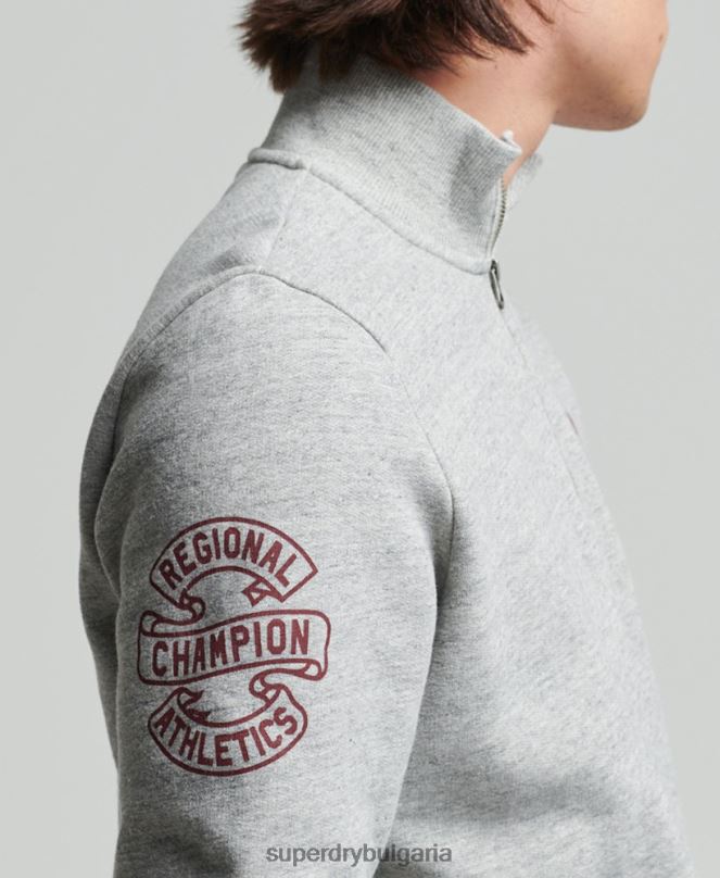 Superdry облекло N00H5001 сиво мъже винтидж атлетичен суичър с хенли