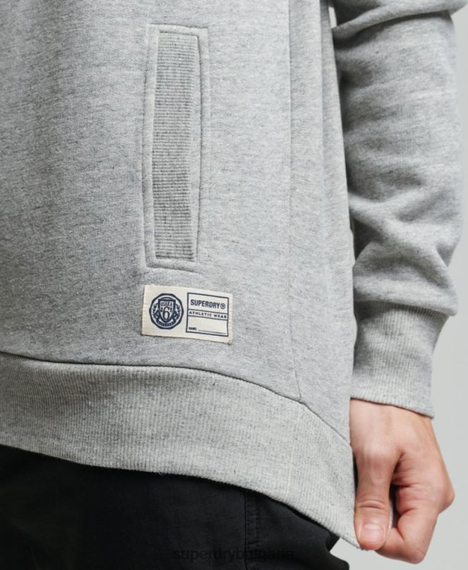 Superdry облекло N00H5001 сиво мъже винтидж атлетичен суичър с хенли