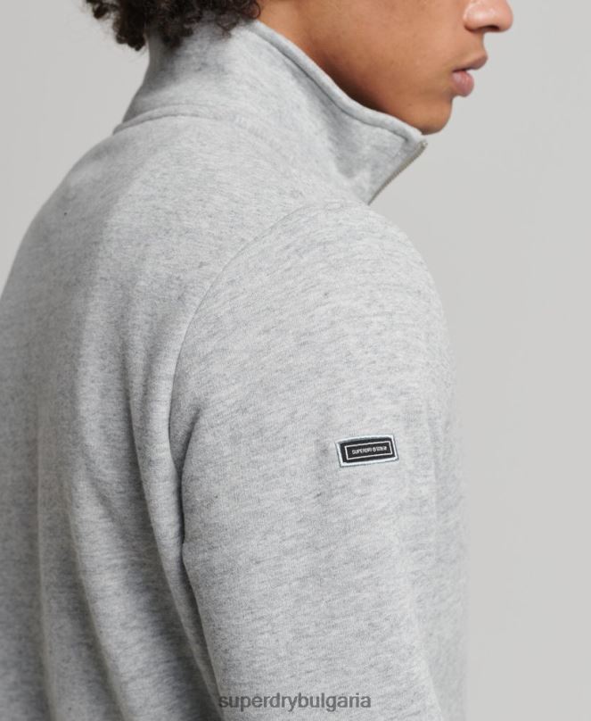 Superdry облекло N00H5003 сиво мъже органичен памук винтидж суичър с лого и хенли с цип