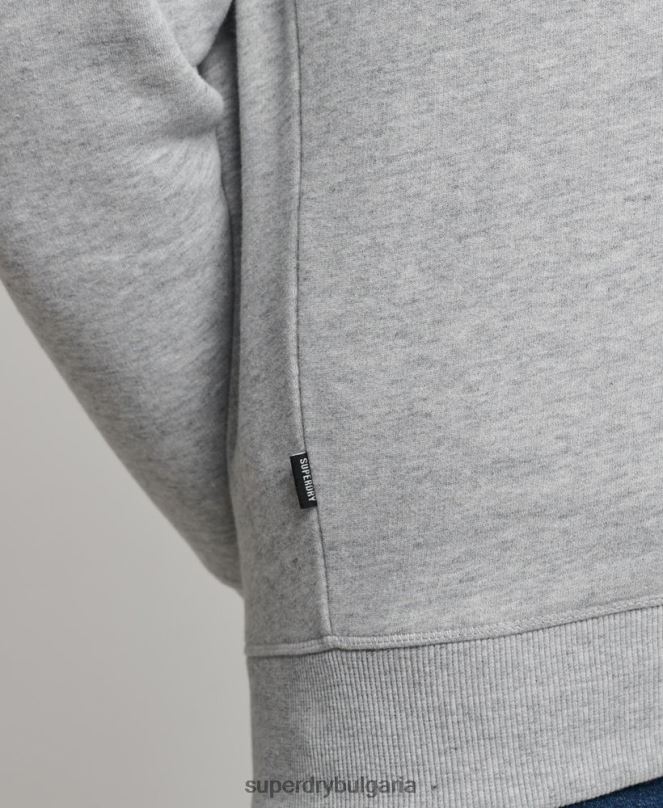 Superdry облекло N00H5003 сиво мъже органичен памук винтидж суичър с лого и хенли с цип