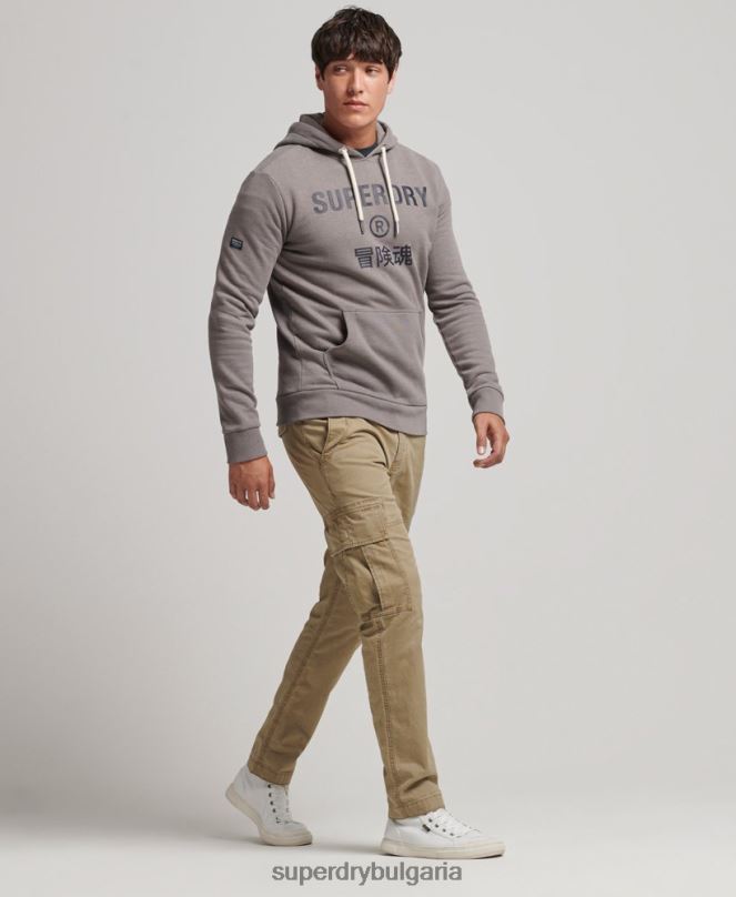 Superdry облекло N00H5004 сиво мъже мергелна качулка с лого на корпорацията
