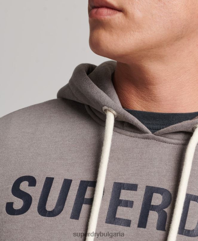 Superdry облекло N00H5004 сиво мъже мергелна качулка с лого на корпорацията
