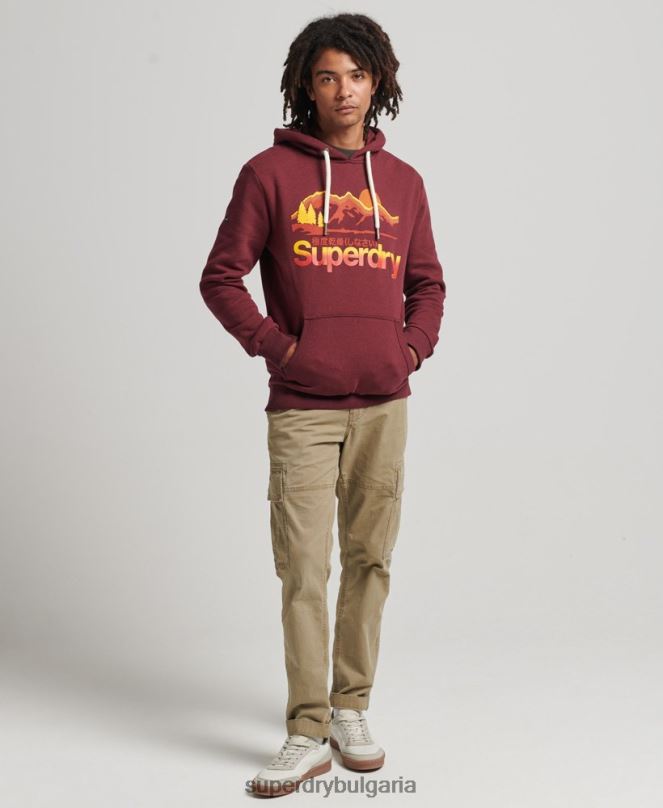 Superdry облекло N00H5009 червен мъже ретро основно лого, страхотна качулка за открито