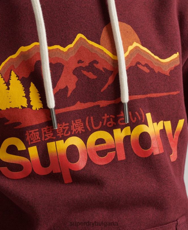 Superdry облекло N00H5009 червен мъже ретро основно лого, страхотна качулка за открито