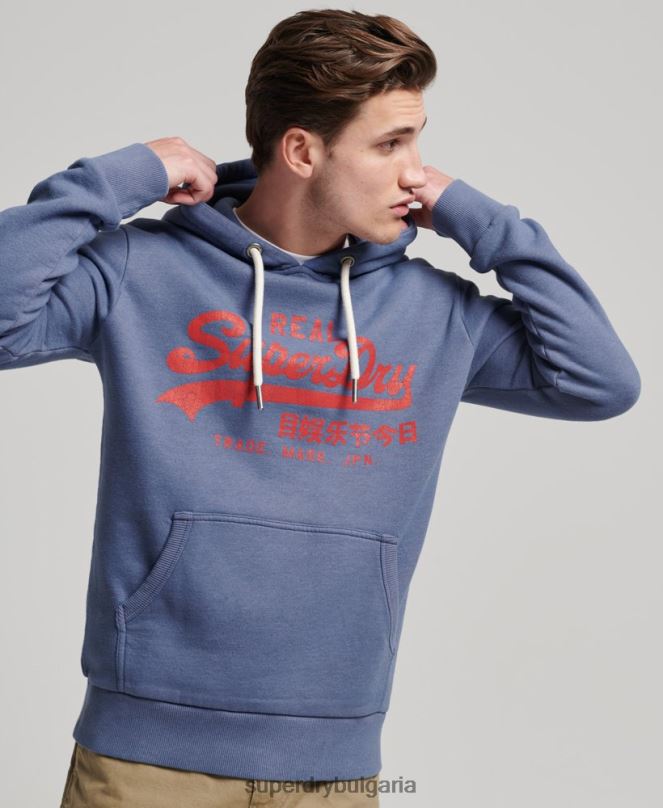 Superdry облекло N00H500 син мъже винтидж лого marl hoodie