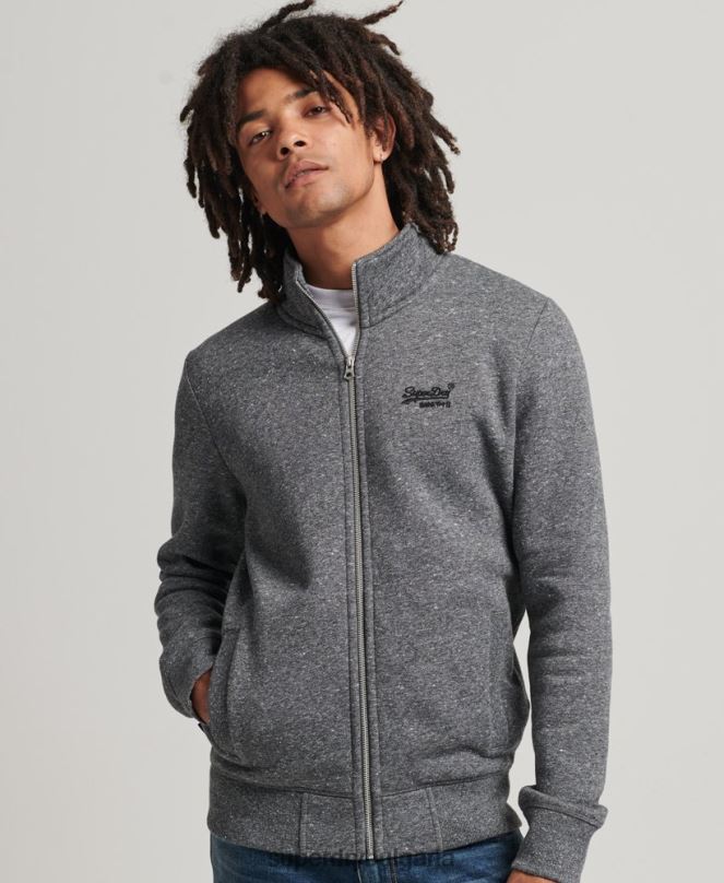Superdry облекло N00H5010 тъмно сив мъже горнище с цип и ретро лого от органичен памук