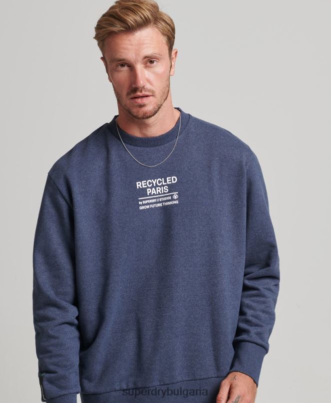 Superdry облекло N00H5011 син мъже рециклиран суитшърт city crew