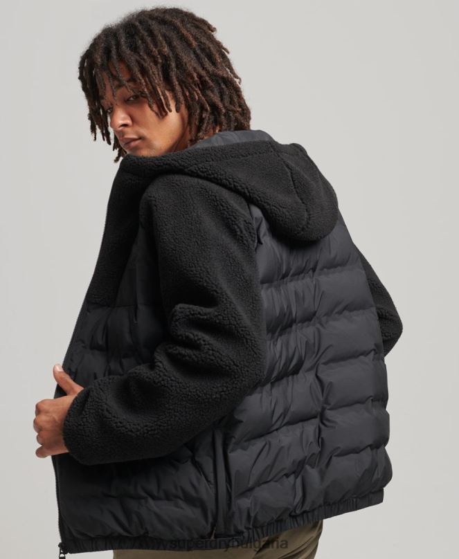 Superdry облекло N00H5015 черен мъже хибридна качулка с цип от планински полар