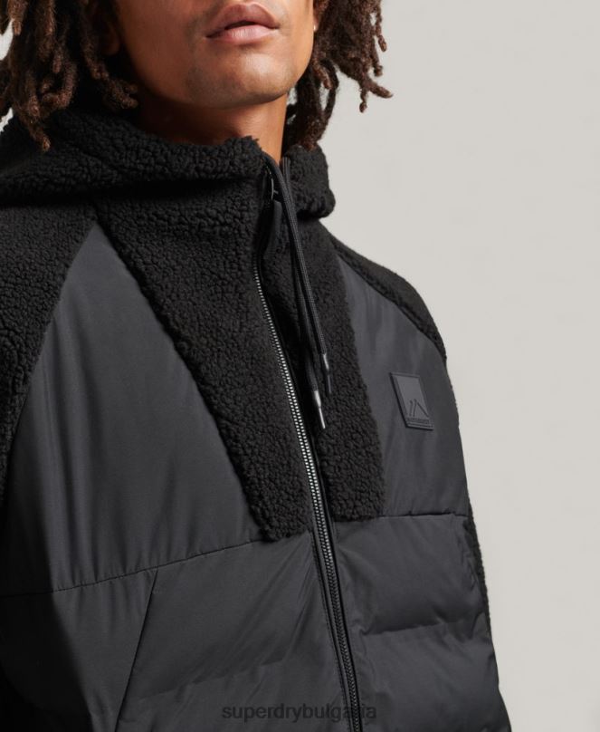 Superdry облекло N00H5015 черен мъже хибридна качулка с цип от планински полар