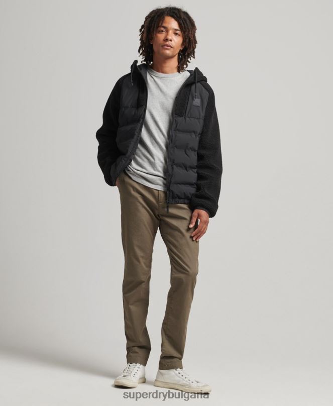 Superdry облекло N00H5015 черен мъже хибридна качулка с цип от планински полар
