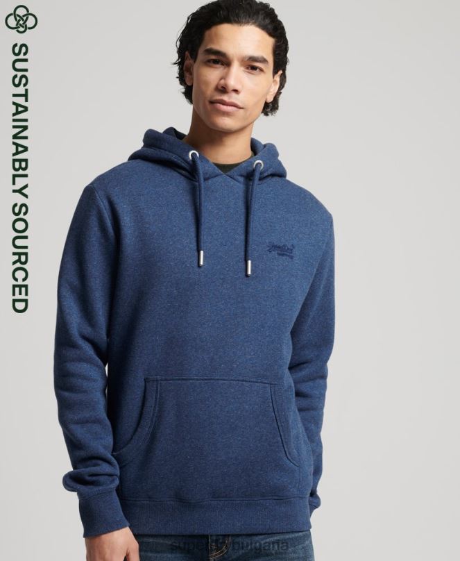 Superdry облекло N00H5017 син мъже качулка с ретро лого от органичен памук