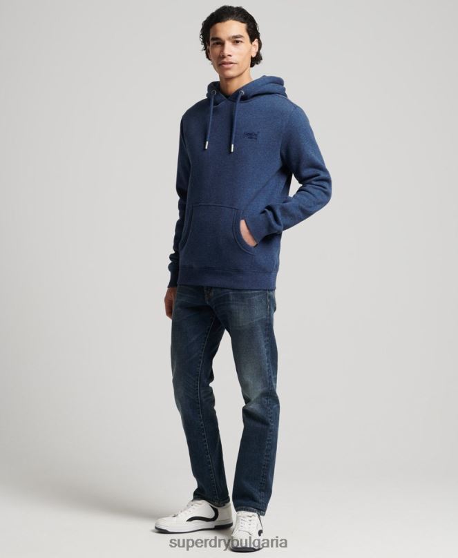 Superdry облекло N00H5017 син мъже качулка с ретро лого от органичен памук