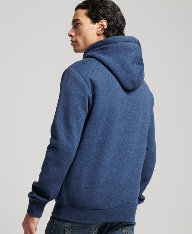 Superdry облекло N00H5017 син мъже качулка с ретро лого от органичен памук