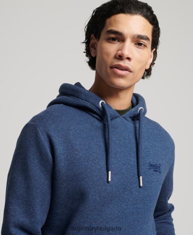 Superdry облекло N00H5017 син мъже качулка с ретро лого от органичен памук
