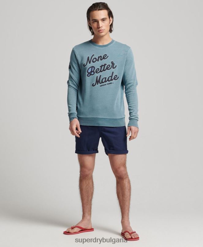 Superdry облекло N00H5018 светло синьо мъже ретро суичър в стил индиго crew
