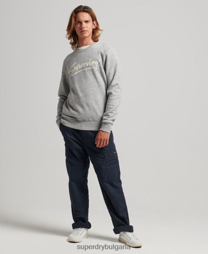 Superdry облекло N00H5019 сиво мъже винтидж суитшърт на Downtown script crew