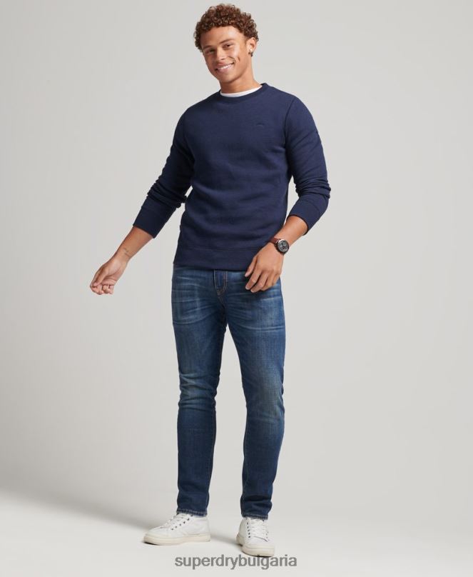 Superdry облекло N00H5020 военноморски флот мъже органичен памук есенциален лого екипаж суичър