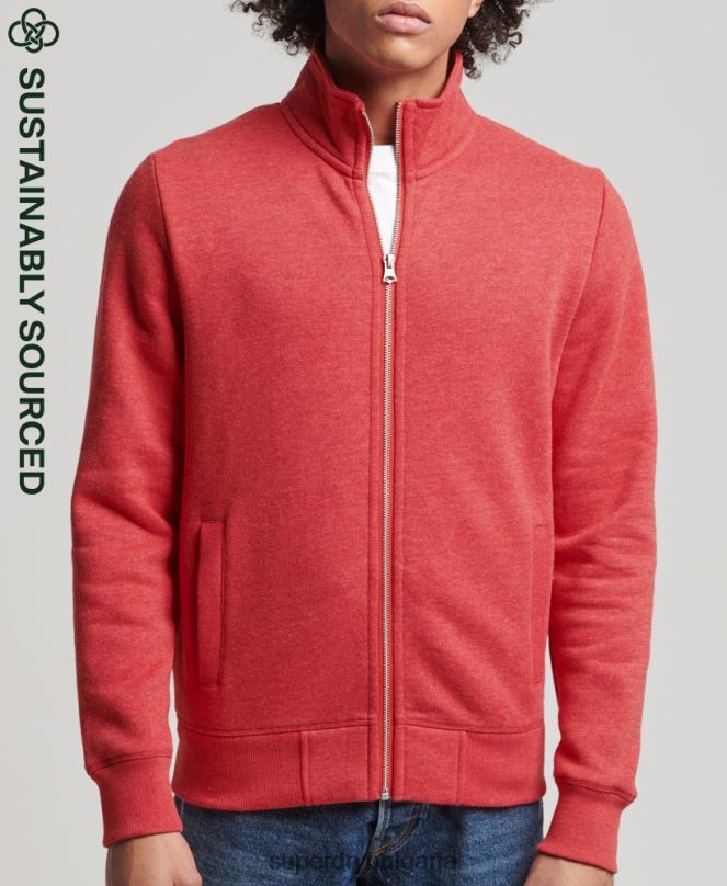 Superdry облекло N00H5022 червен мъже горнище с цип и ретро лого от органичен памук