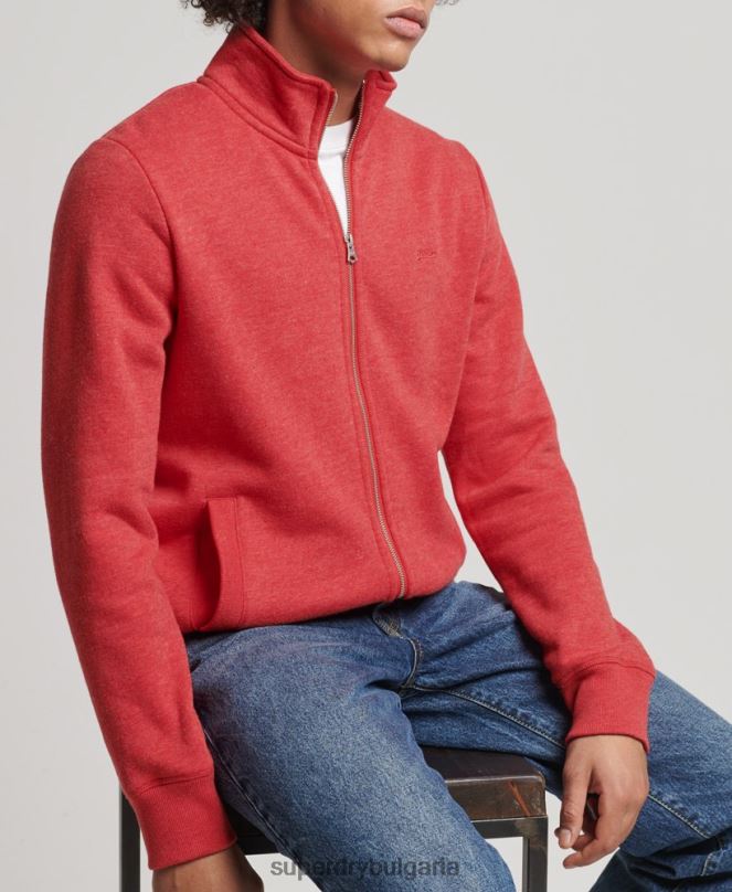 Superdry облекло N00H5022 червен мъже горнище с цип и ретро лого от органичен памук