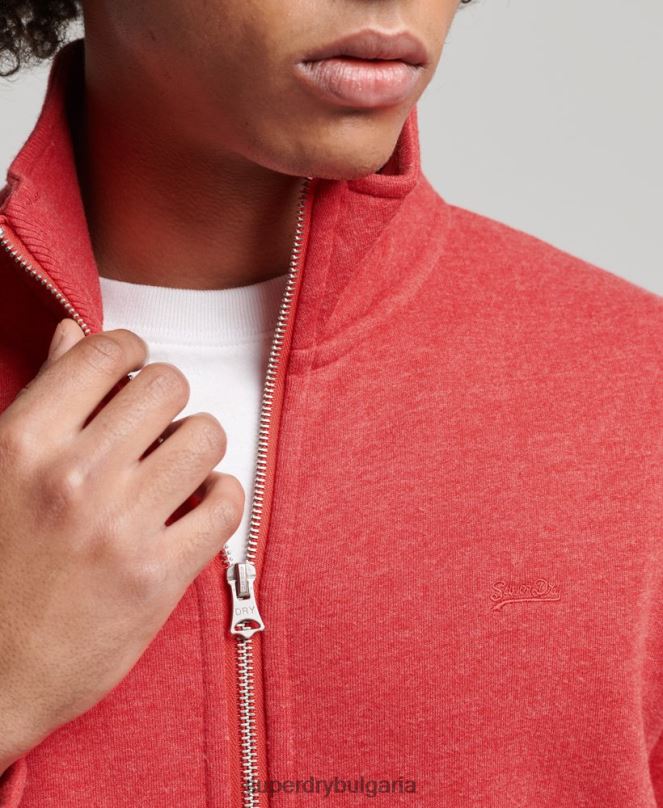 Superdry облекло N00H5022 червен мъже горнище с цип и ретро лого от органичен памук