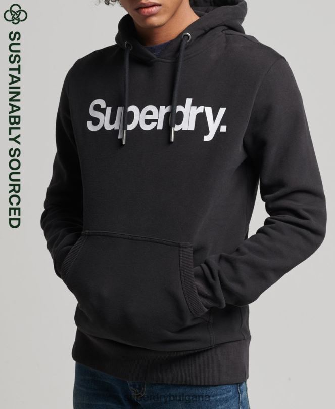 Superdry облекло N00H5026 черен мъже качулка с графично лого от органичен памук