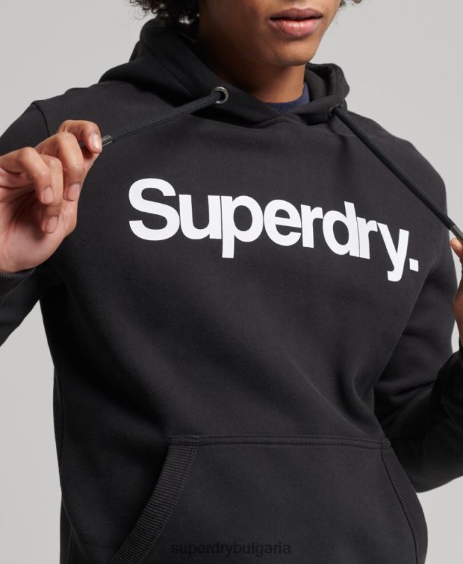 Superdry облекло N00H5026 черен мъже качулка с графично лого от органичен памук