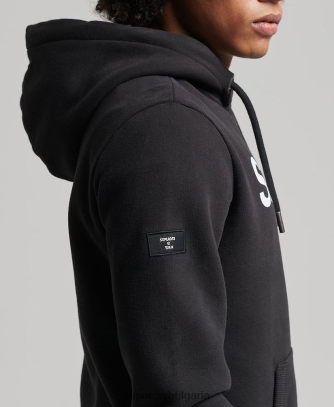 Superdry облекло N00H5026 черен мъже качулка с графично лого от органичен памук
