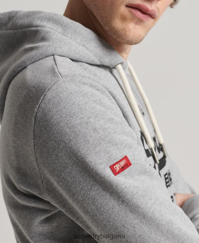 Superdry облекло N00H502 сиво мъже ретро лого магазин класически hoodie