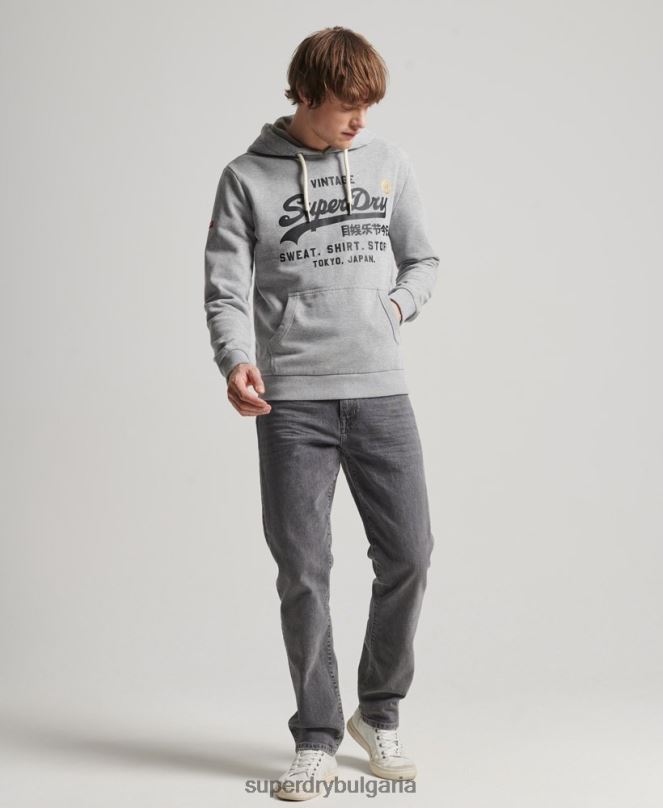 Superdry облекло N00H502 сиво мъже ретро лого магазин класически hoodie