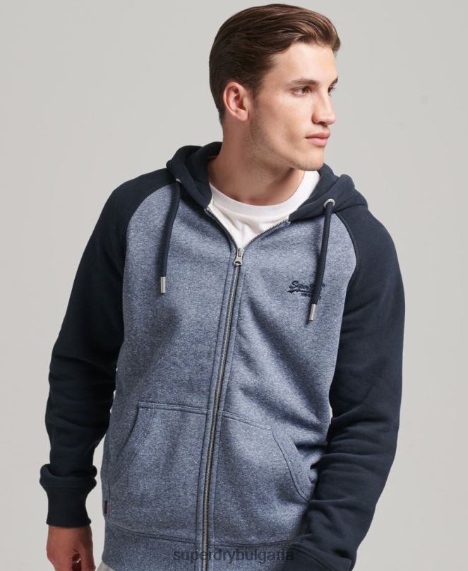 Superdry облекло N00H503 син мъже Бейзболна качулка с цип от органичен памук