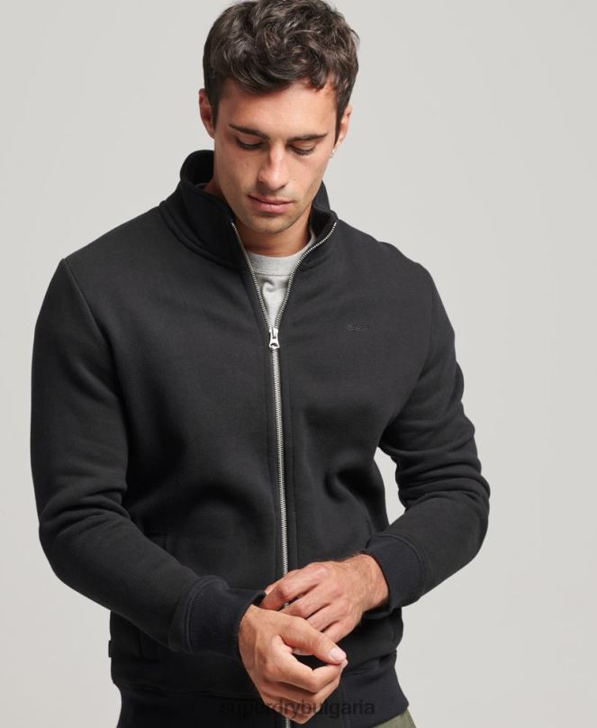 Superdry облекло N00H5030 черен мъже горнище с цип и ретро лого от органичен памук
