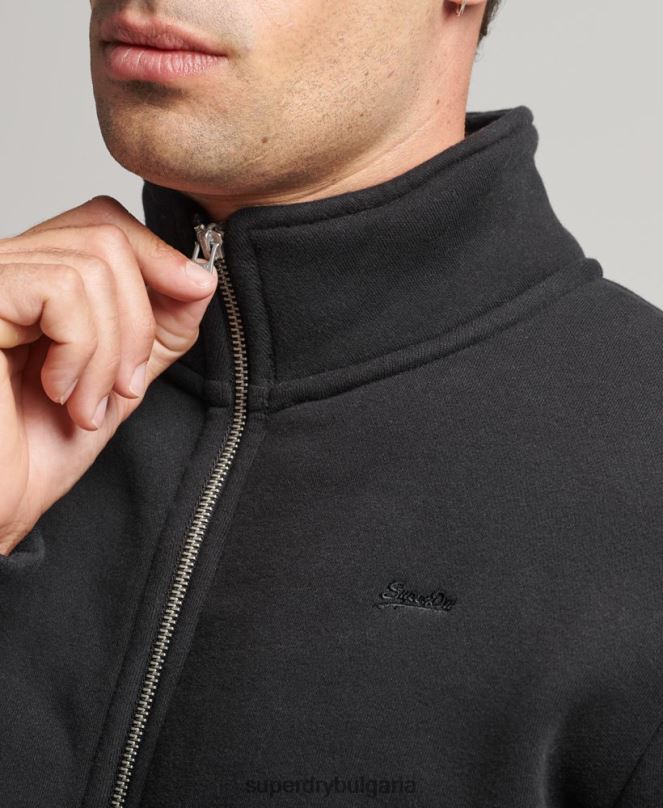 Superdry облекло N00H5030 черен мъже горнище с цип и ретро лого от органичен памук