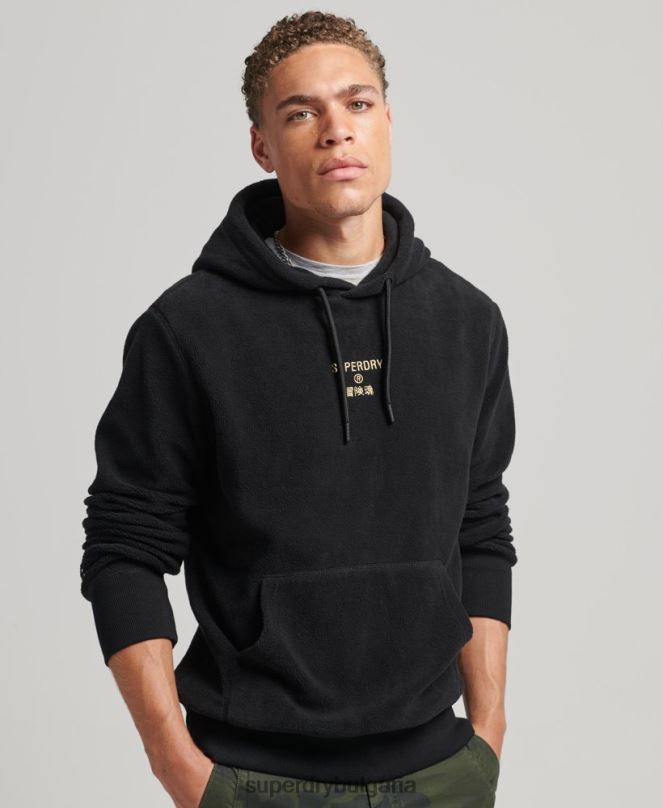 Superdry облекло N00H5031 черен мъже свободно поларено суичър с графично лого