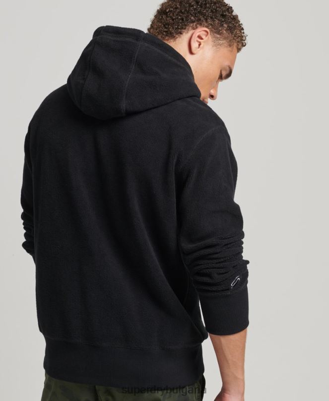 Superdry облекло N00H5031 черен мъже свободно поларено суичър с графично лого