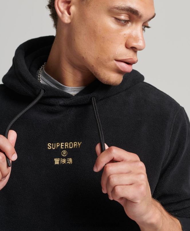 Superdry облекло N00H5031 черен мъже свободно поларено суичър с графично лого