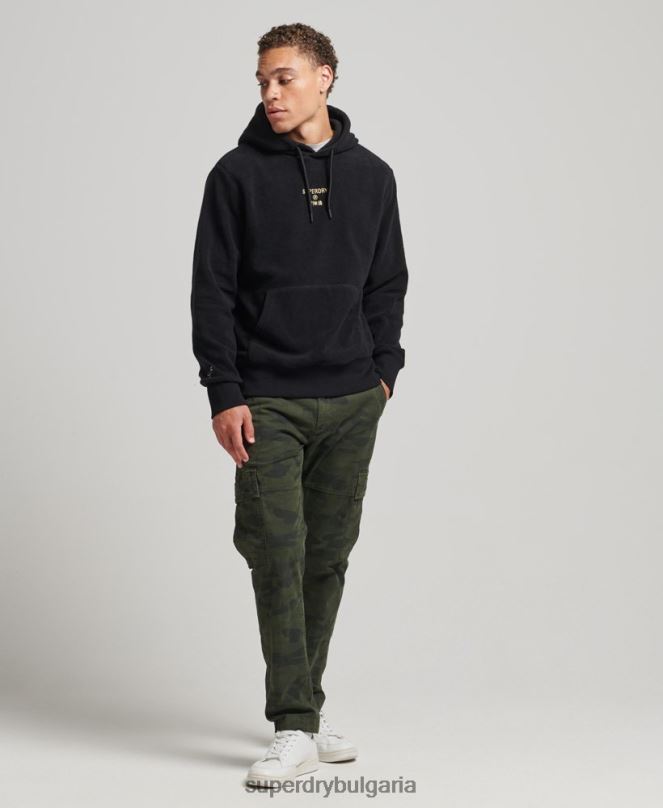 Superdry облекло N00H5031 черен мъже свободно поларено суичър с графично лого