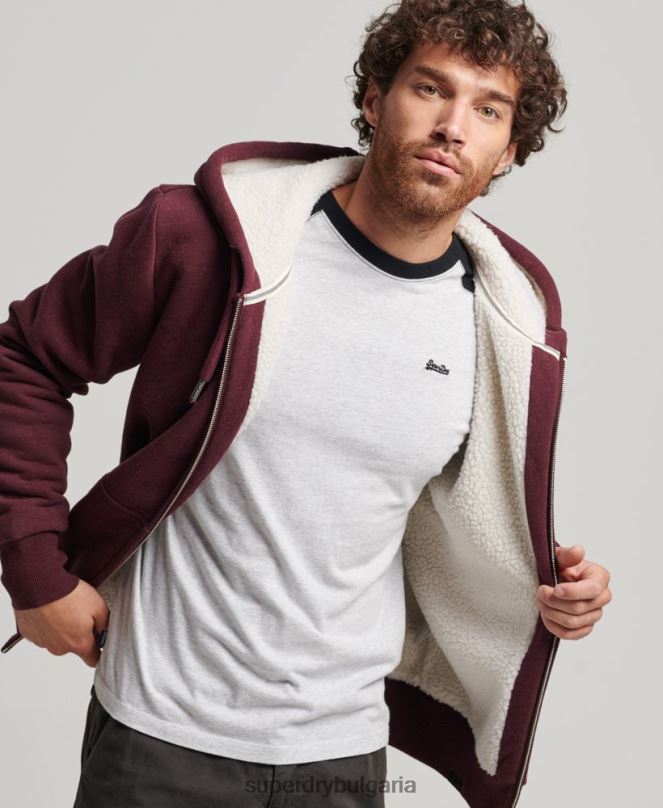 Superdry облекло N00H5032 червен мъже есенциална суичър с качулка с цип с подплата