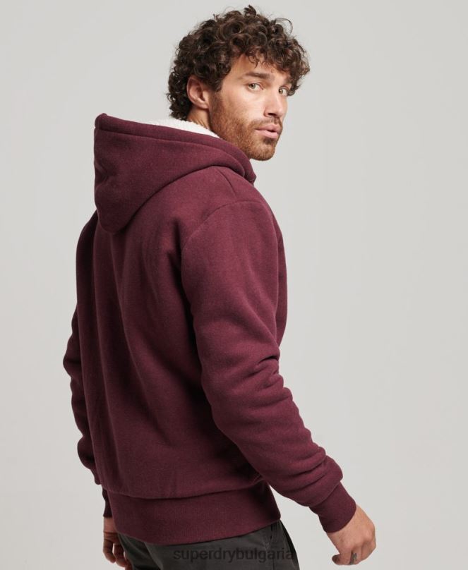Superdry облекло N00H5032 червен мъже есенциална суичър с качулка с цип с подплата