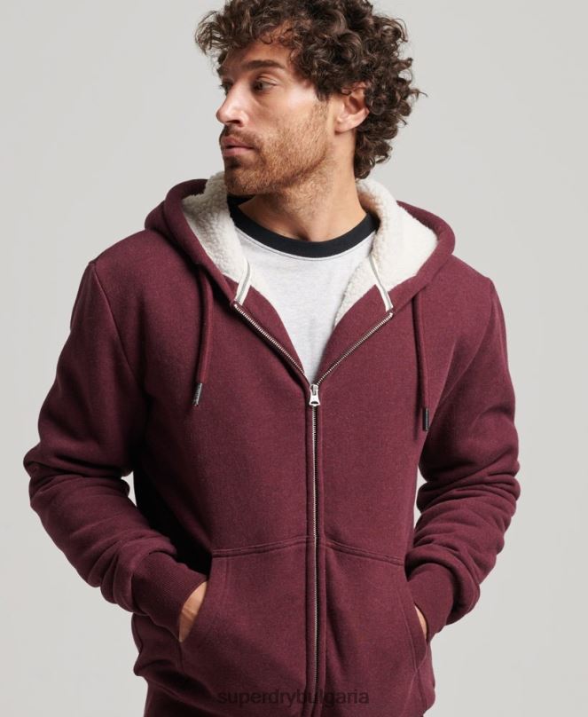 Superdry облекло N00H5032 червен мъже есенциална суичър с качулка с цип с подплата