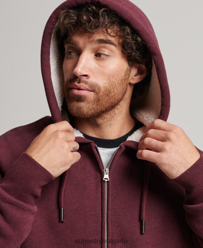 Superdry облекло N00H5032 червен мъже есенциална суичър с качулка с цип с подплата