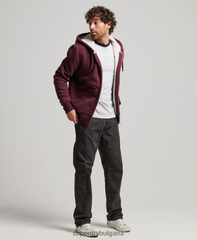 Superdry облекло N00H5032 червен мъже есенциална суичър с качулка с цип с подплата